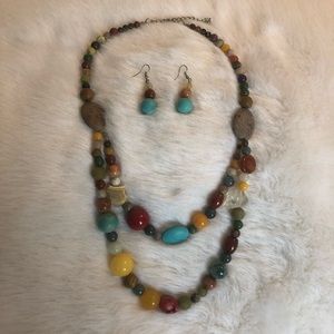 Beaded necklace with matching earrings